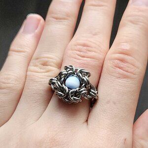 Vintage Medieval style light blue Romanov chainmail ring ✦ size 7 ✦